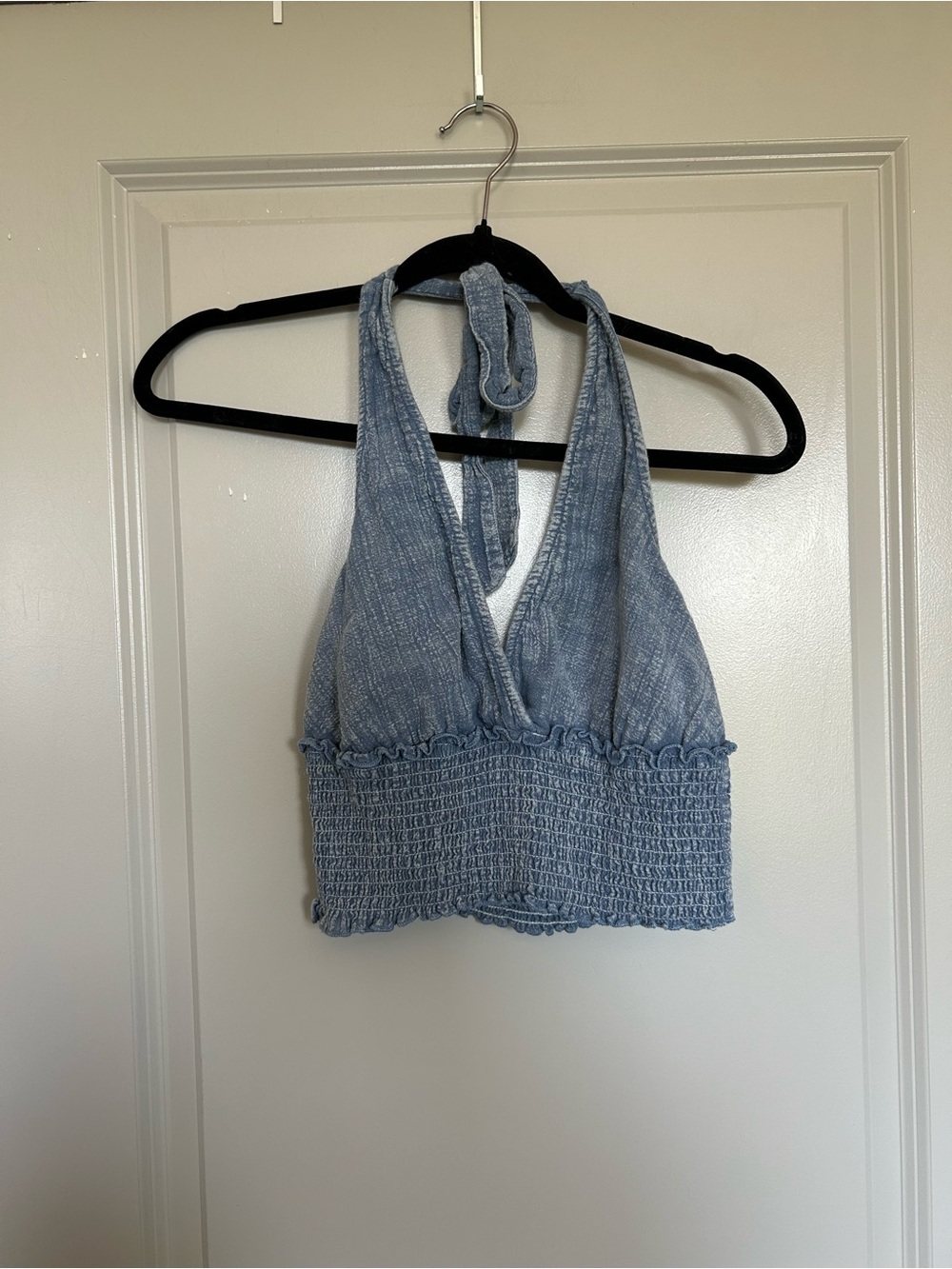 Ocean Drive Powder Blue Halter Smocked Crop Top